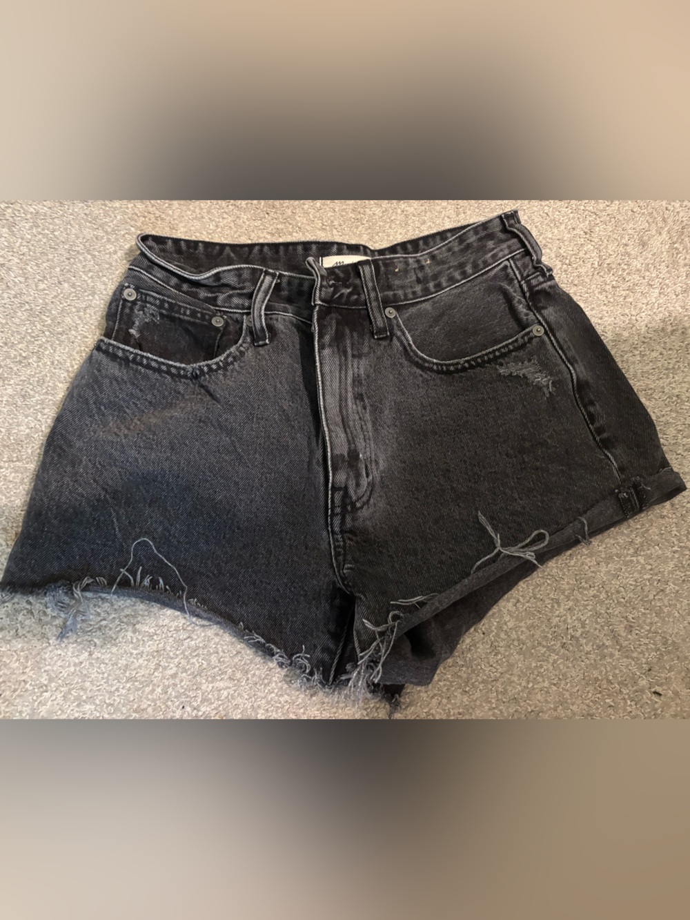 Madewell Black Distressed High-Rise Denim Shorts
